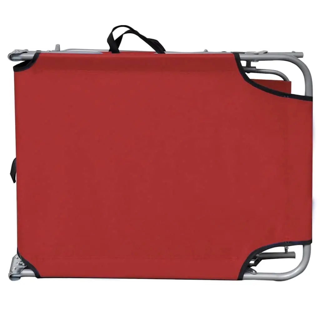 Red Folding Sun Lounger with Canopy and Adjustable Backrest