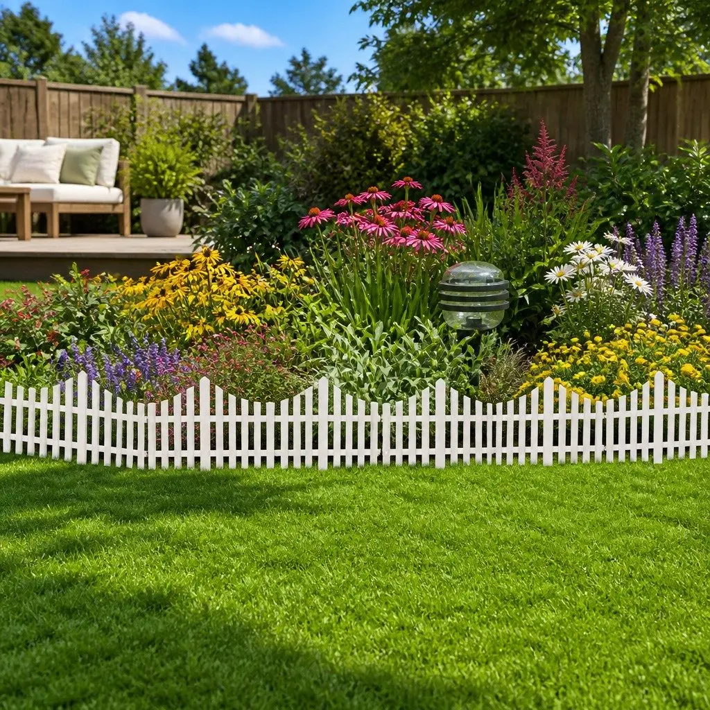 Lawn Divider Border Edging for Garden 10m White 17 Pieces