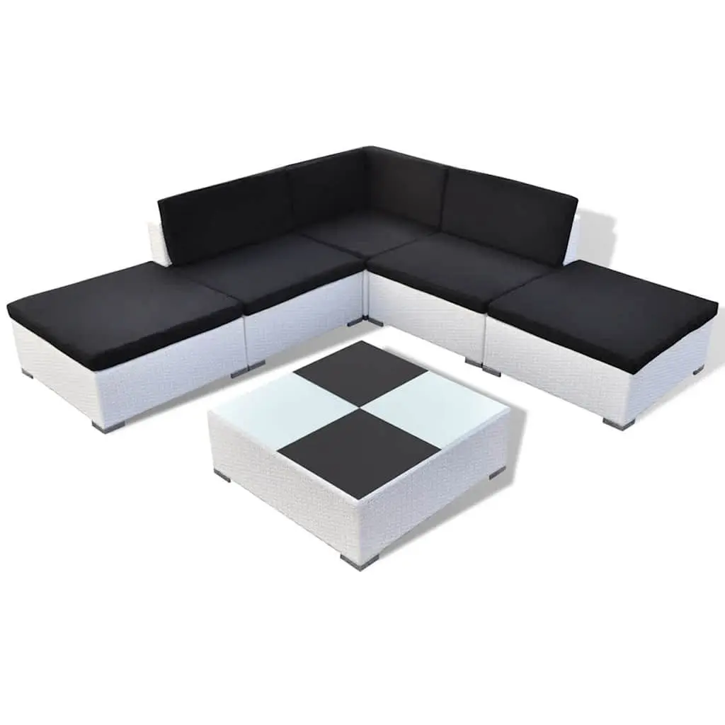 Garden Lounge Set 6 Piece Outdoor Furniture Poly Rattan White Cushions Coffee