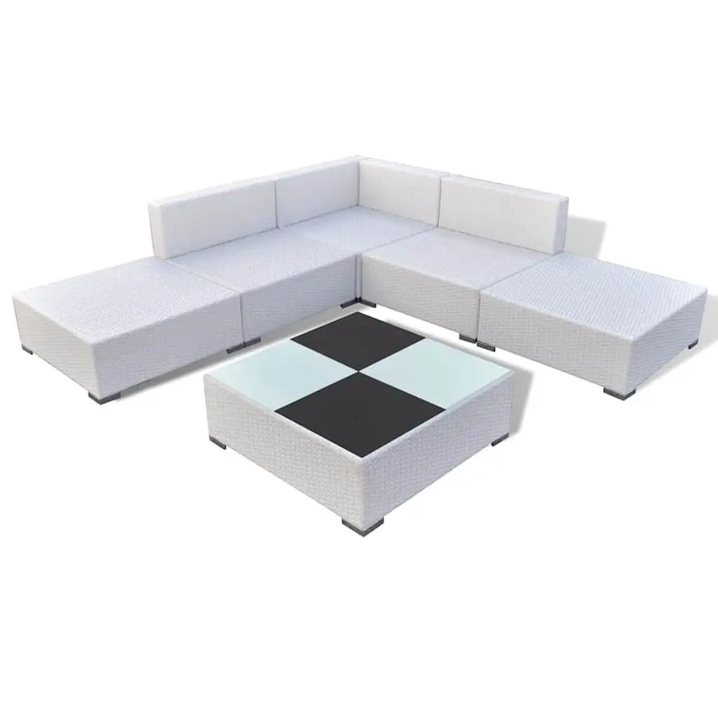 Garden Lounge Set 6 Piece Outdoor Furniture Poly Rattan White Cushions Coffee