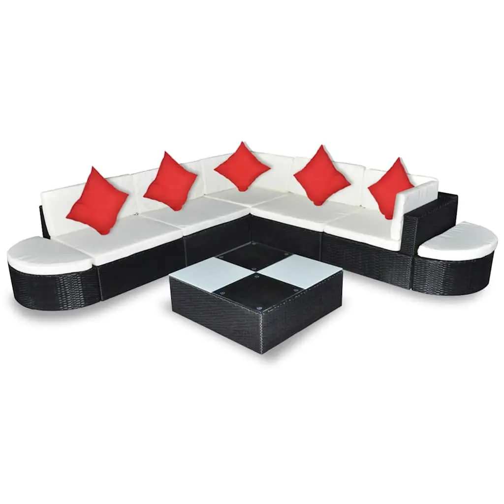 Rattan Sectional Lounge Set 8 Piece Outdoor Patio Furniture for Garden Black