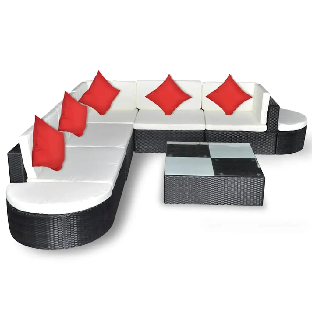 Rattan Sectional Lounge Set 8 Piece Outdoor Patio Furniture for Garden Black