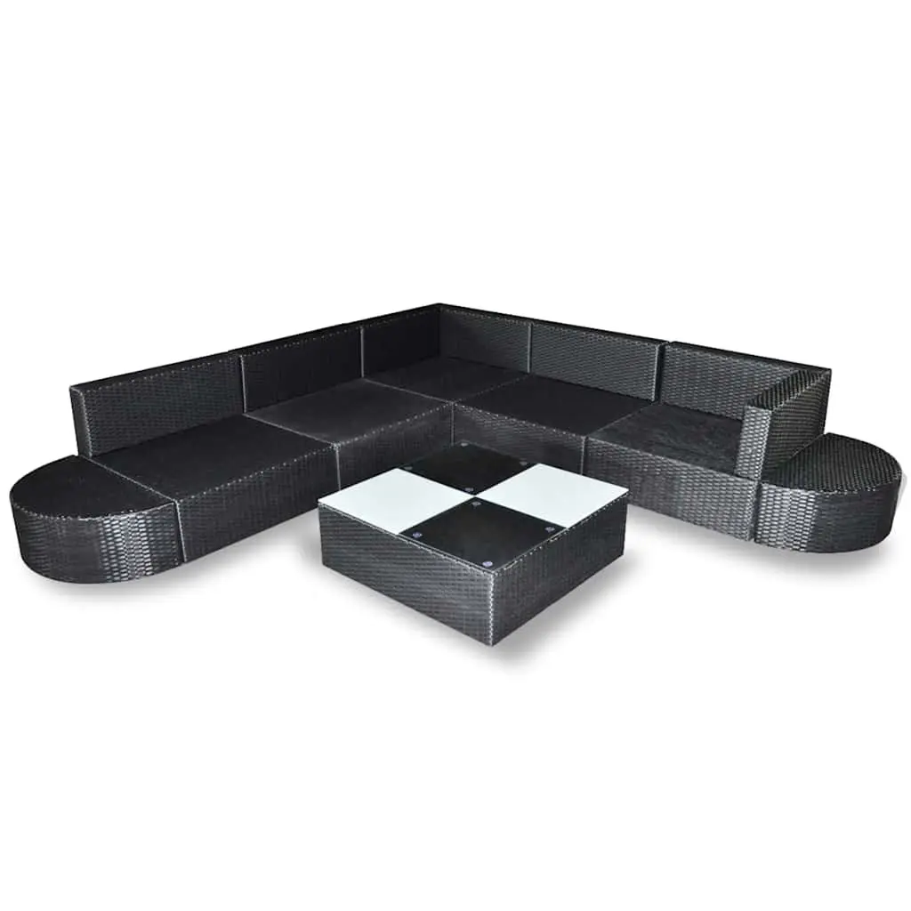 Rattan Sectional Lounge Set 8 Piece Outdoor Patio Furniture for Garden Black