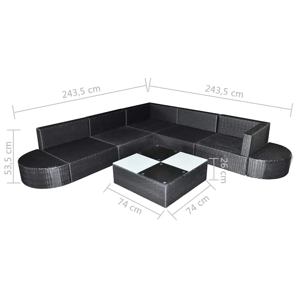 Rattan Sectional Lounge Set 8 Piece Outdoor Patio Furniture for Garden Black