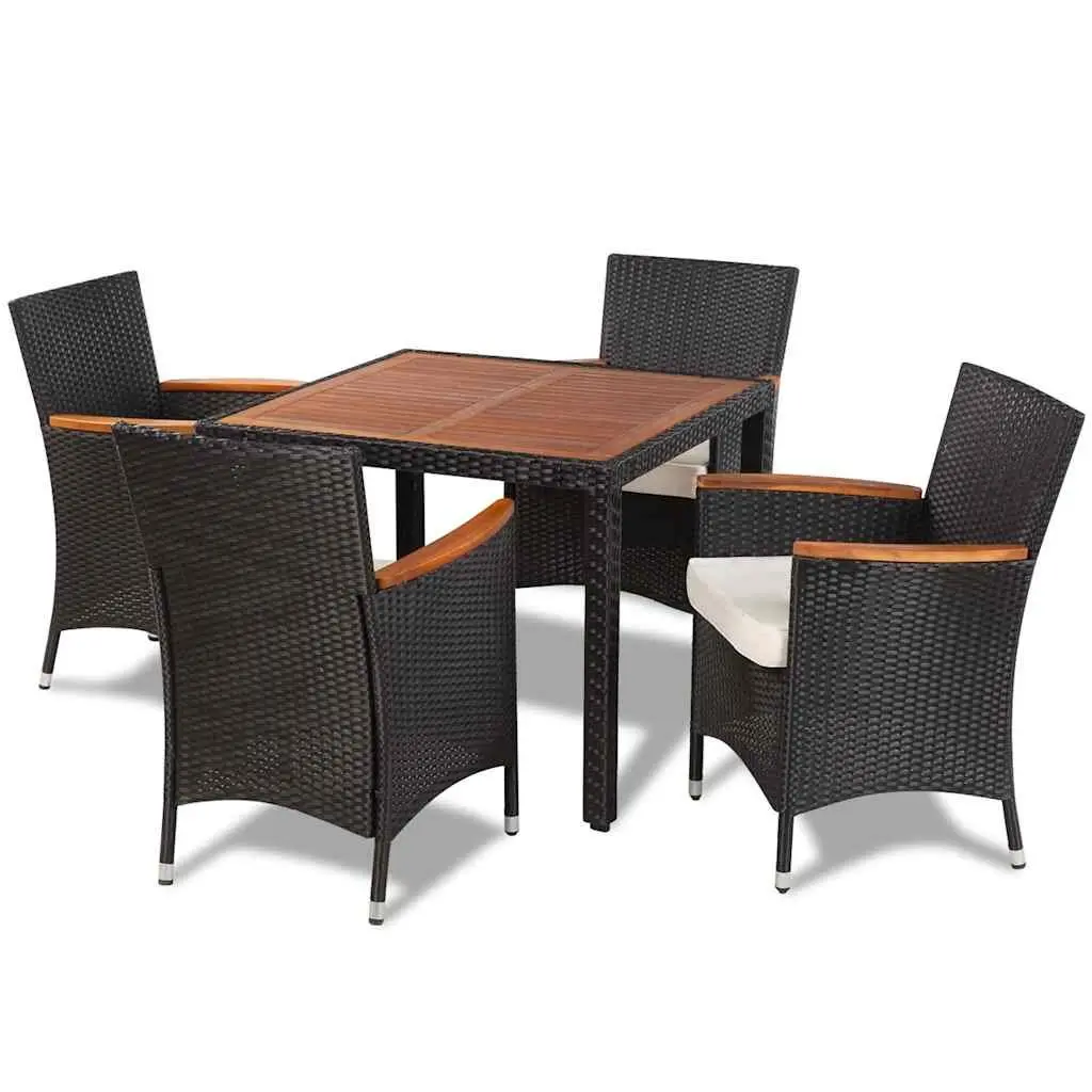 Outdoor Dining Set 5 Piece Patio Garden Furniture Table 4 Chairs with Cushions Black