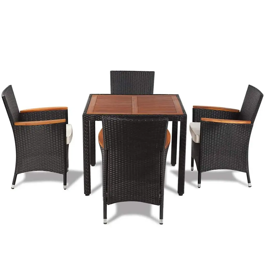 Outdoor Dining Set 5 Piece Patio Garden Furniture Table 4 Chairs with Cushions Black