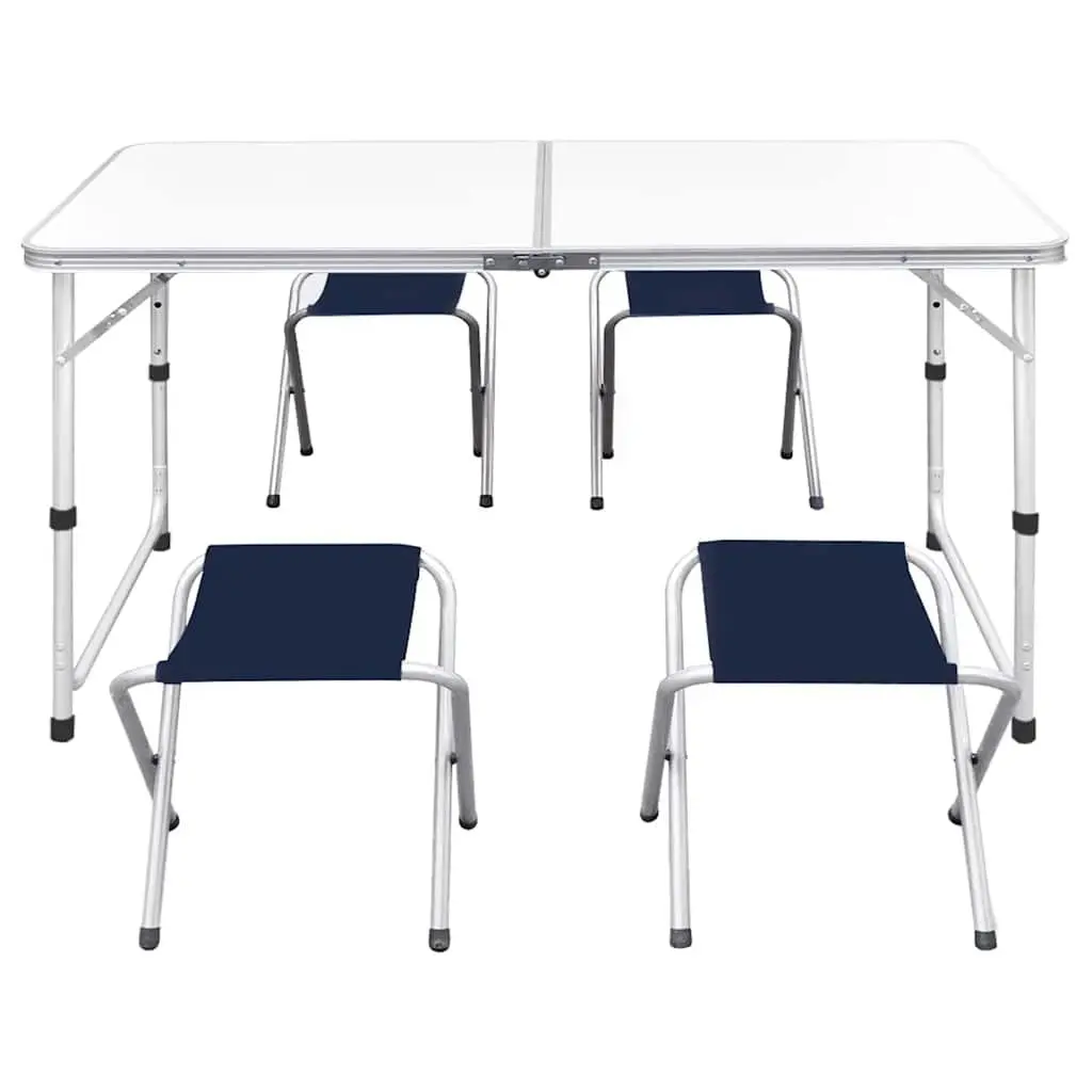 Foldable Camping Table Set 4 Stools Height Adjustable Portable Outdoor Picnic
