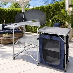 Foldable Camping Kitchen Unit Stove Windshield Work Surface Cupboard Outdoor