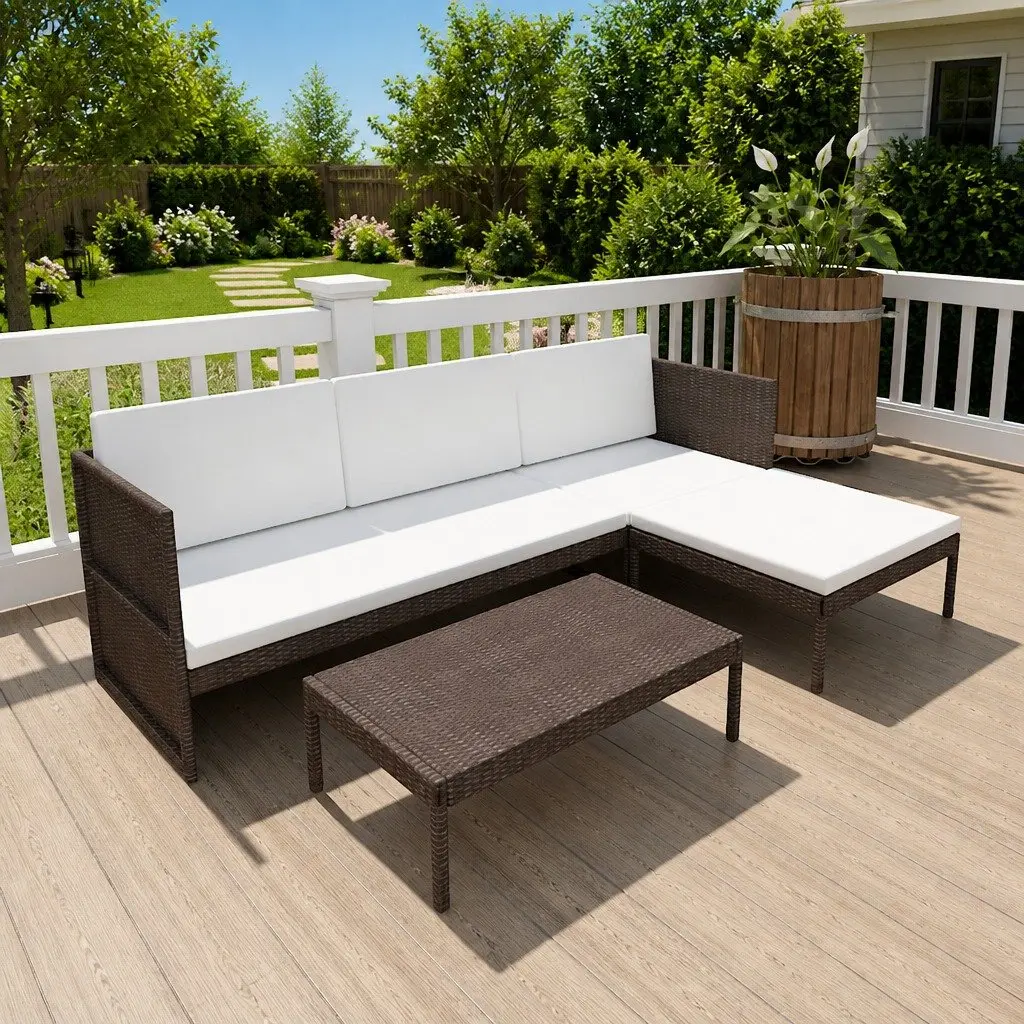 3 Piece Outdoor Lounge Set Garden Patio Furniture Size Brown