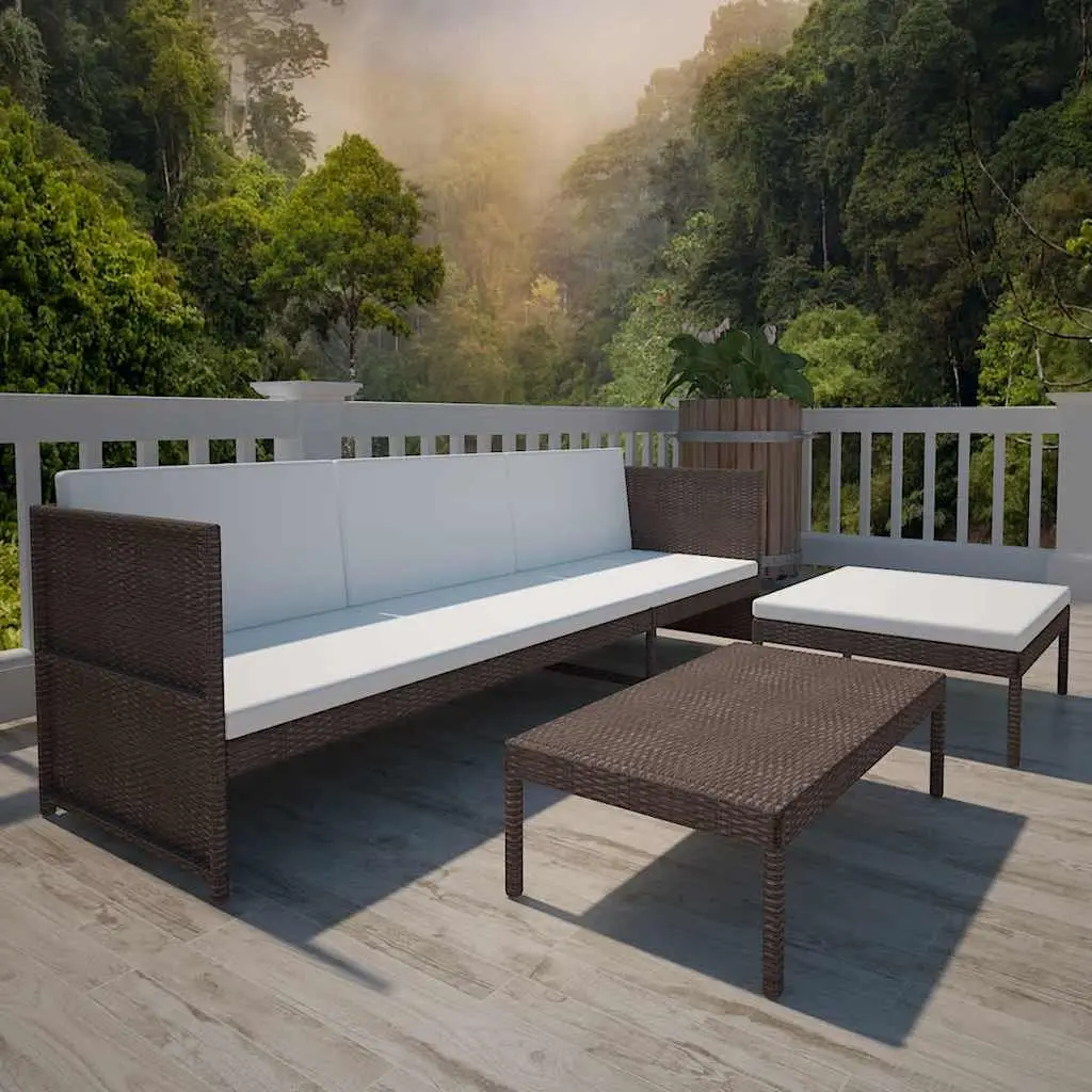 3 Piece Outdoor Lounge Set Garden Patio Furniture Size Brown