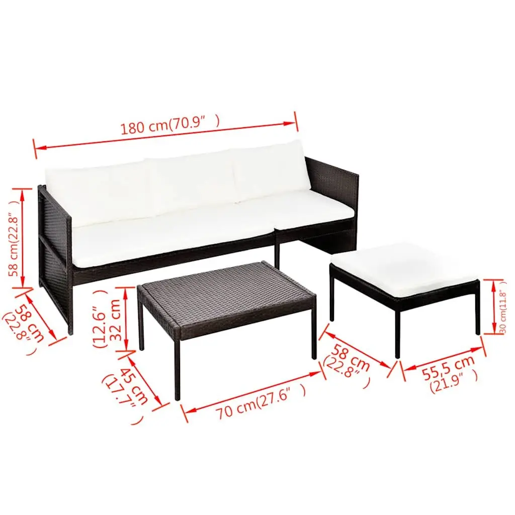 3 Piece Outdoor Lounge Set Garden Patio Furniture Size Brown