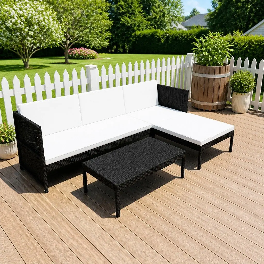 3 Piece Outdoor Lounge Set Garden Patio Furniture Poly Rattan with Cushions