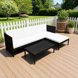 3 Piece Outdoor Lounge Set Garden Patio Furniture Poly Rattan with Cushions