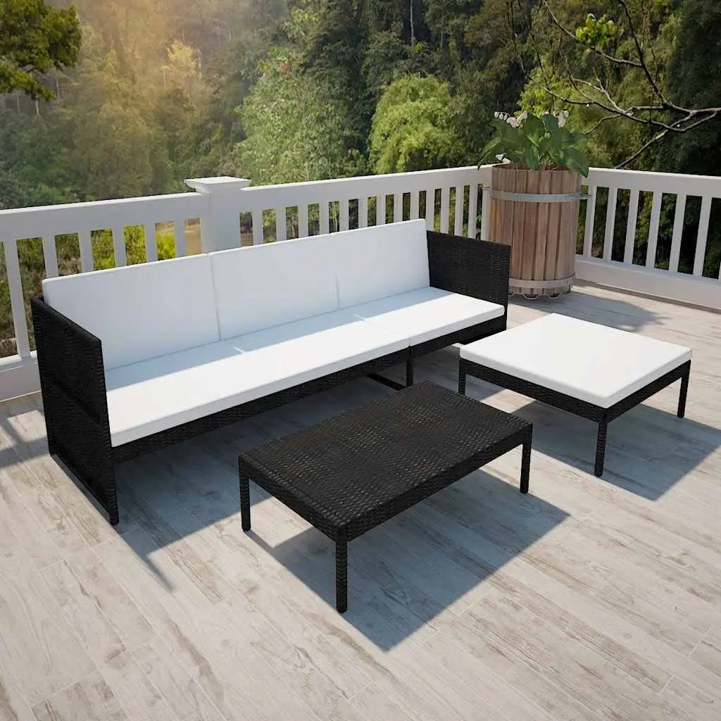 3 Piece Outdoor Lounge Set Garden Patio Furniture Poly Rattan with Cushions