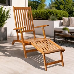 Acacia Wood 5-Position Folding Deck Chair with Footrest Details