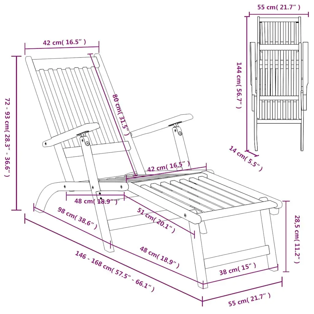 Outdoor Sun Lounger Deck Chair with Footrest 5-Position Acacia Wood Garden