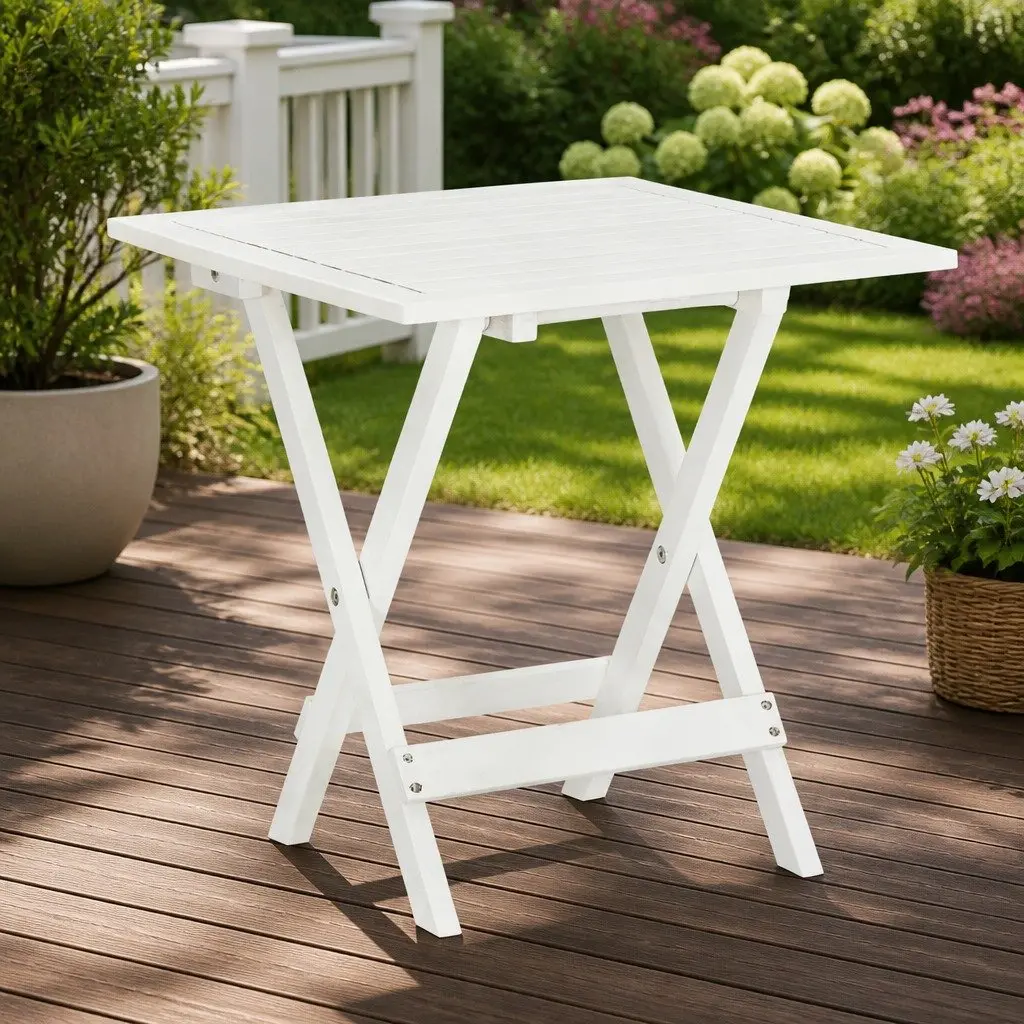 Wooden Bistro Table Indoor Outdoor Compact Side Table Folding 46 x 46 x 47 cm