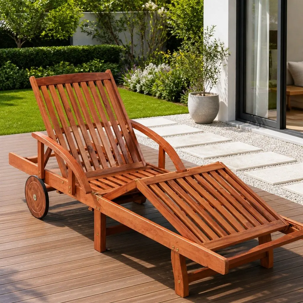 Sun Lounger Outdoor Garden Adjustable Backrest Brown