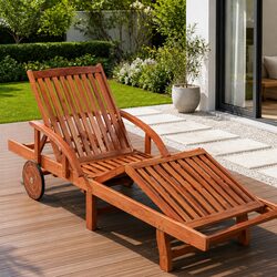 Sun Lounger: 5-Position Adjustable Backrest, Acacia Hardwood