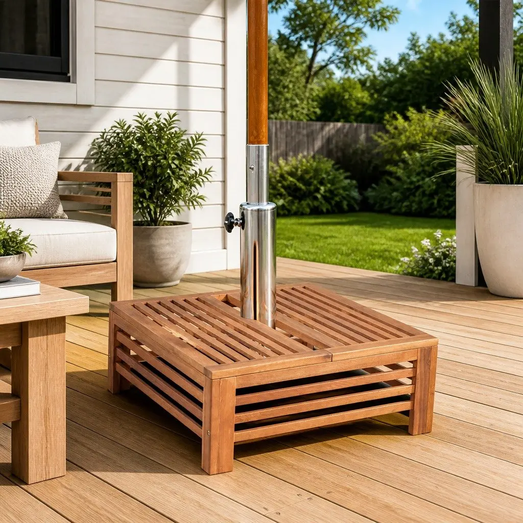 Wooden Parasol Stand Cover Decorative Outdoor Garden Side Table Acacia