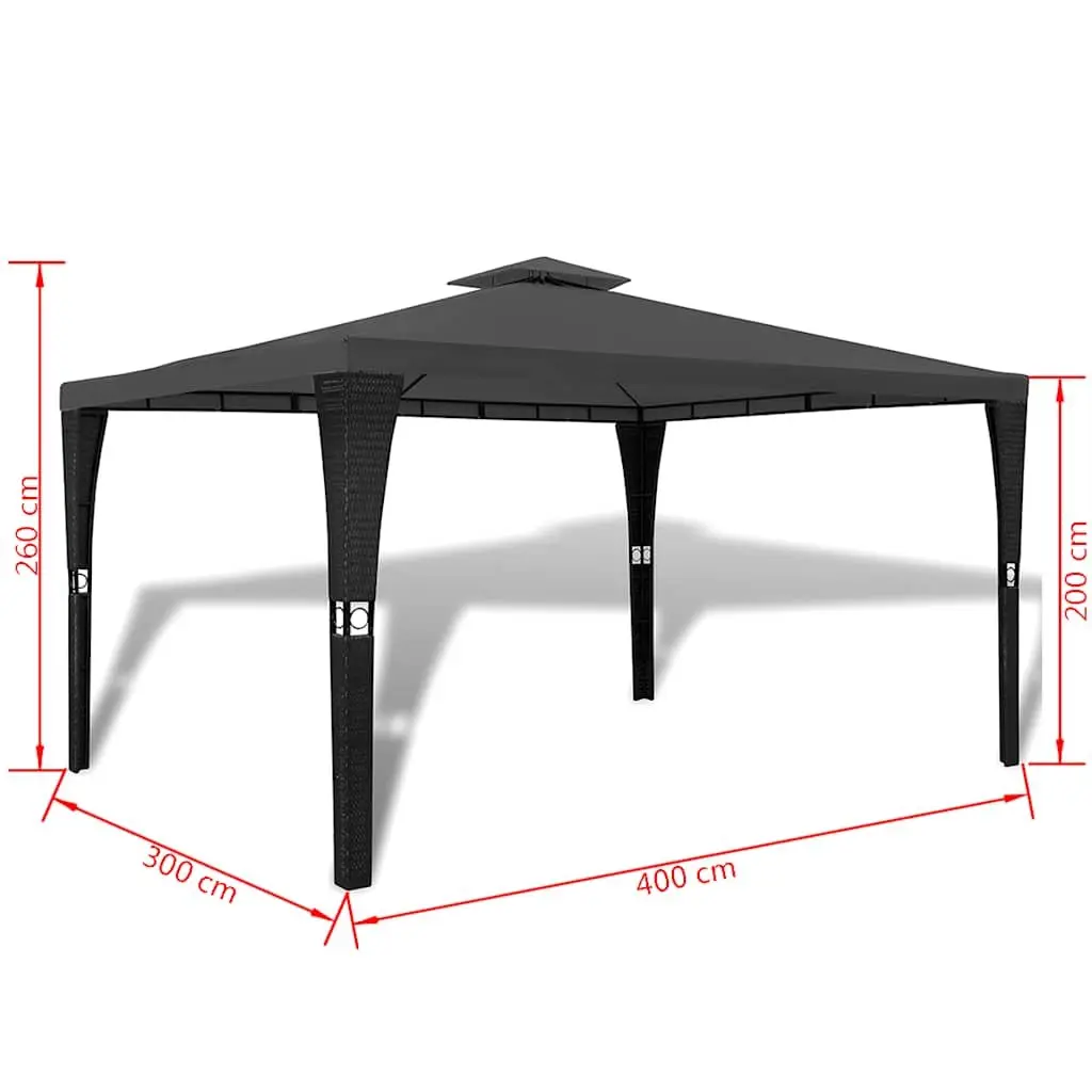 Garden Gazebo Outdoor 3x4m Poly Rattan Wicker Canopy Sunshade Pavilion Grey Roof