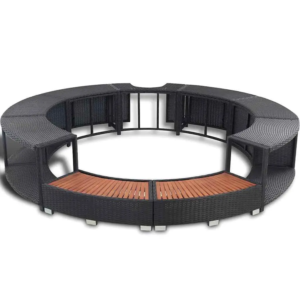 Poly Rattan Hot Tub Surround Black Spa Cabinet Round Inflatable Spa Storage