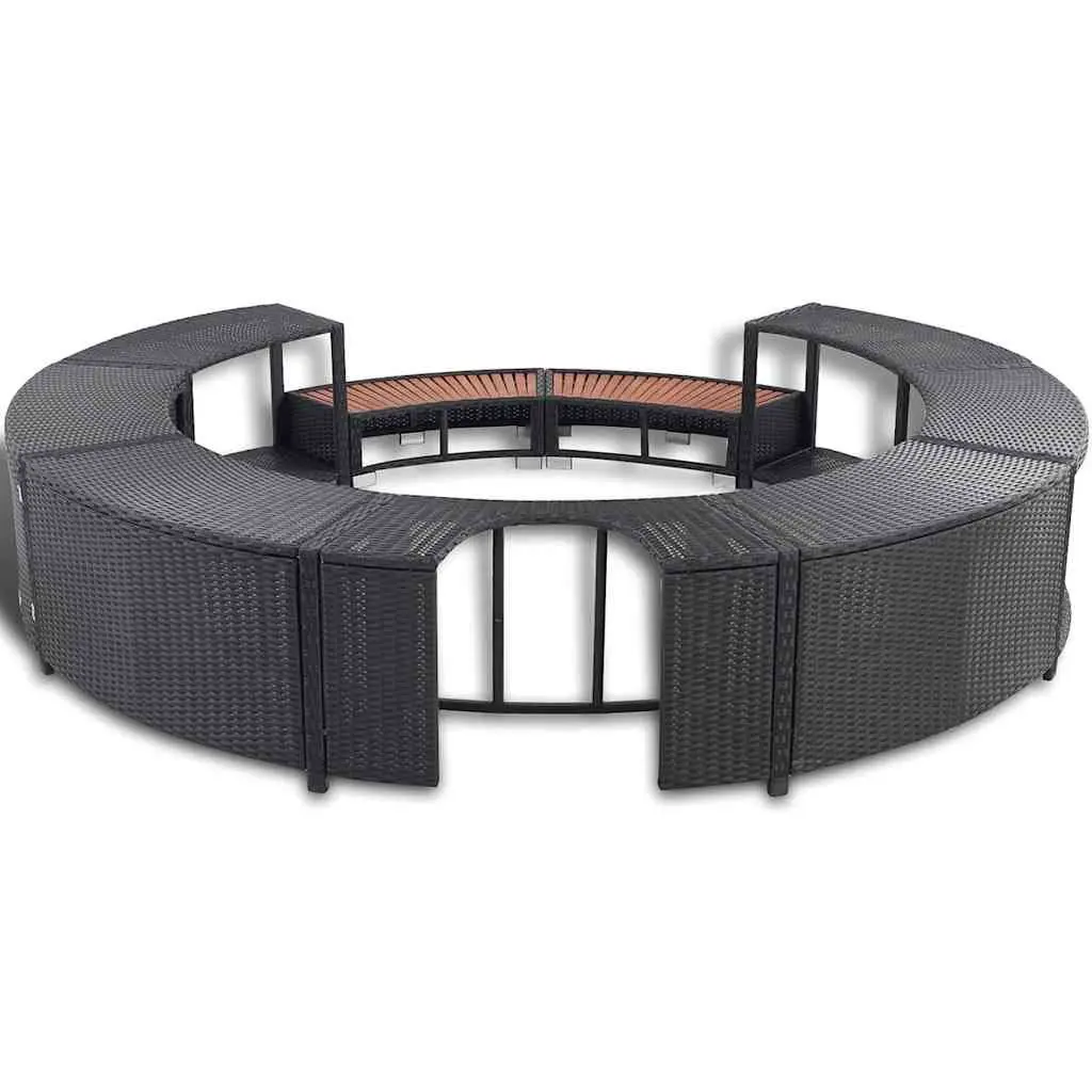 Poly Rattan Hot Tub Surround Black Spa Cabinet Round Inflatable Spa Storage
