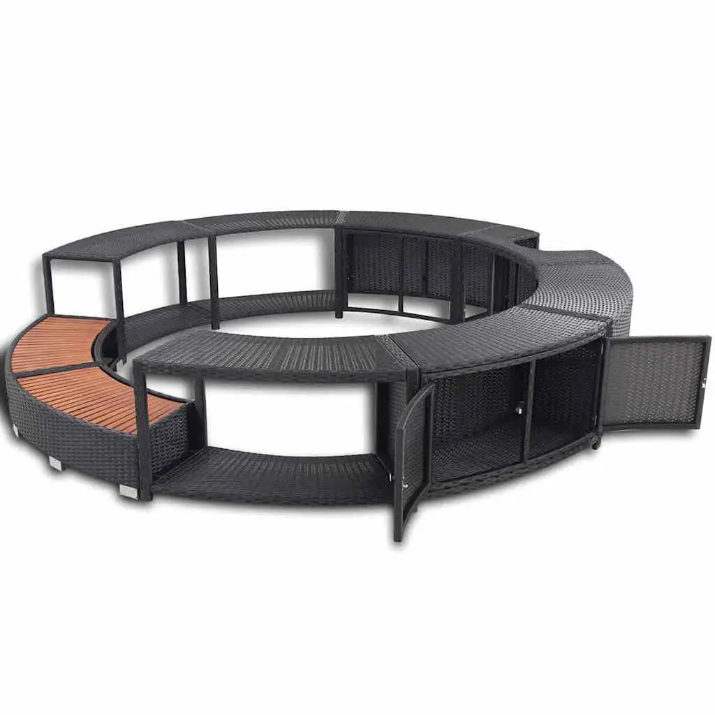 Poly Rattan Hot Tub Surround Black Spa Cabinet Round Inflatable Spa Storage