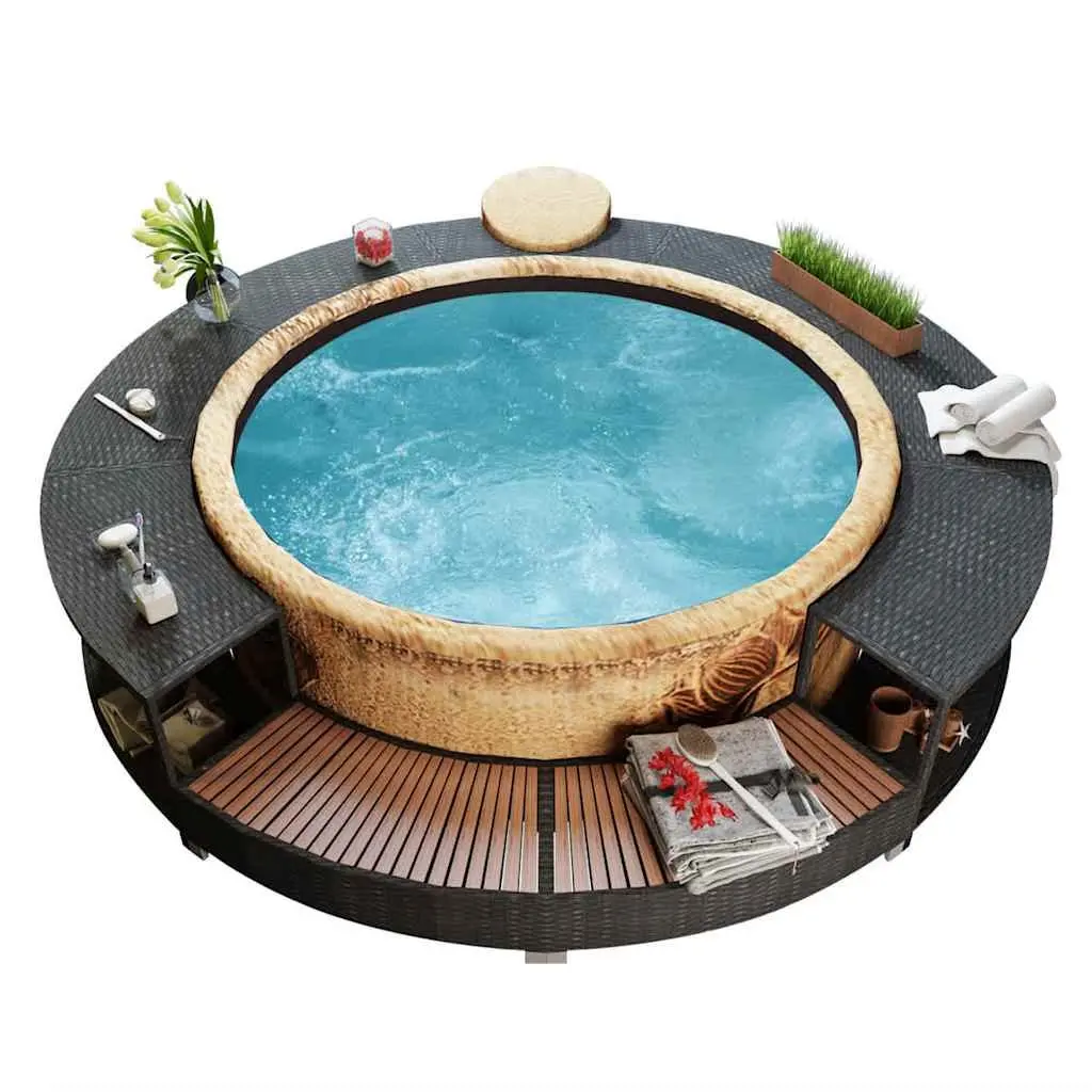 Poly Rattan Hot Tub Surround Black Spa Cabinet Round Inflatable Spa Storage