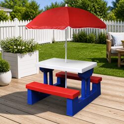 Children's Multicolour Picnic Table with Parasol and Benches