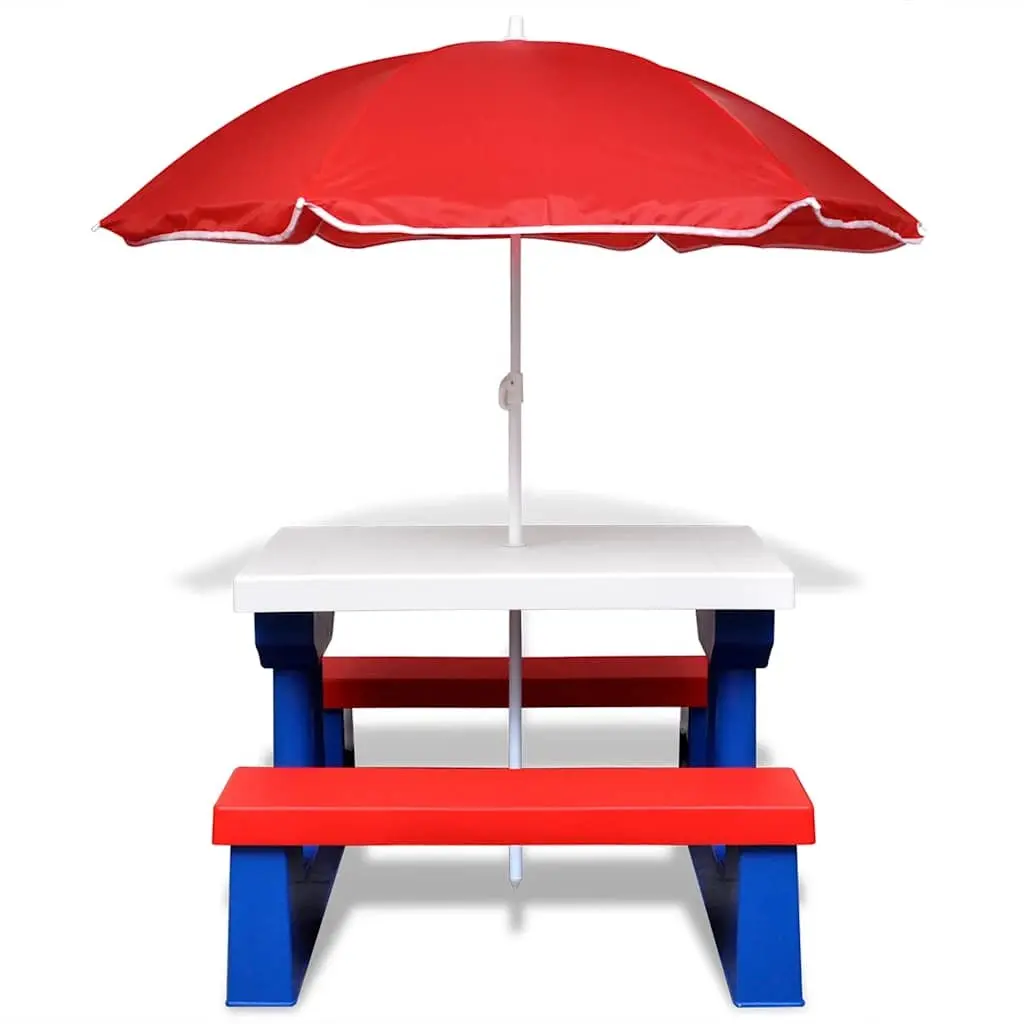 Kids Outdoor Picnic Table Set with Benches and Parasol Multicolour Garden Furniture