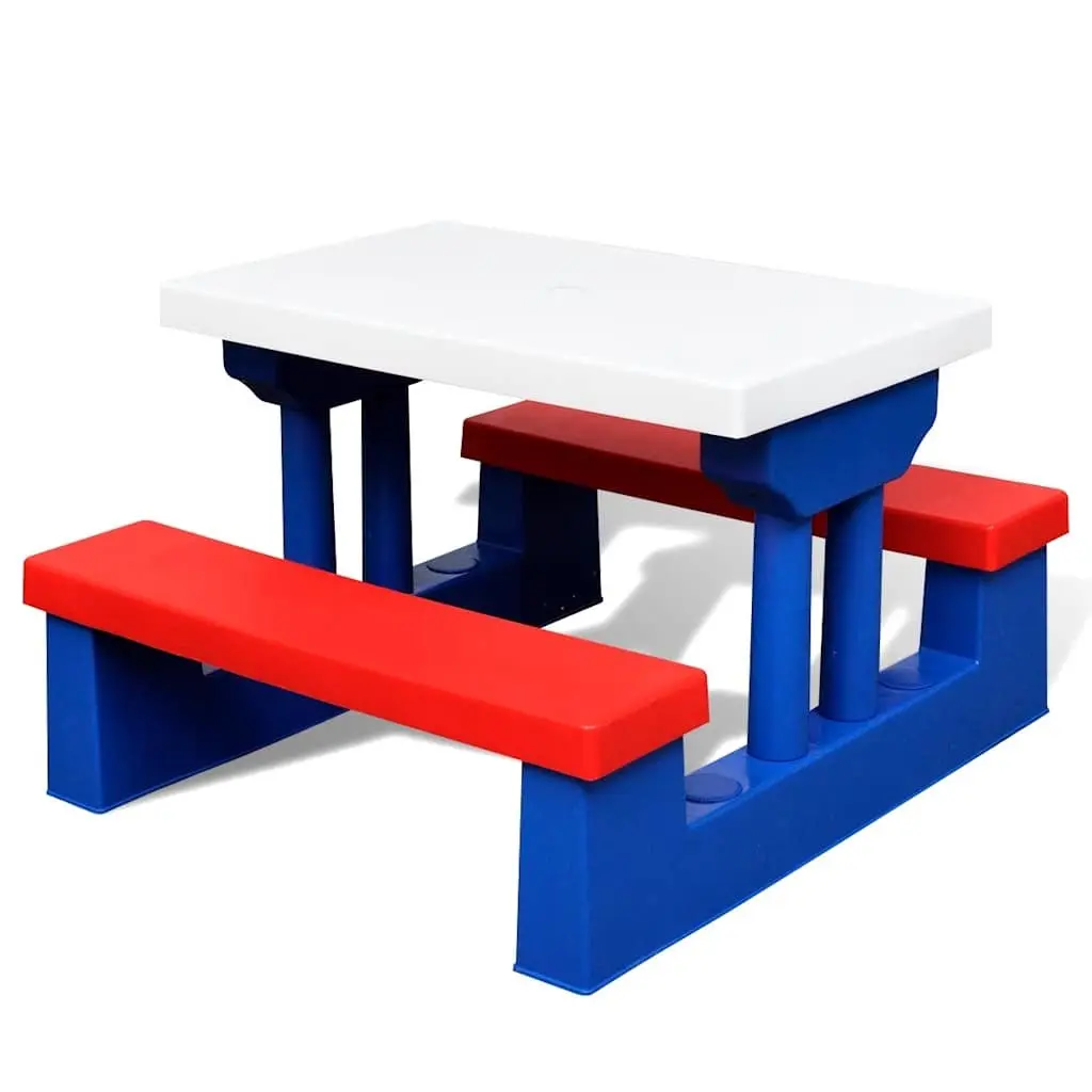 Kids Outdoor Picnic Table Set with Benches and Parasol Multicolour Garden Furniture