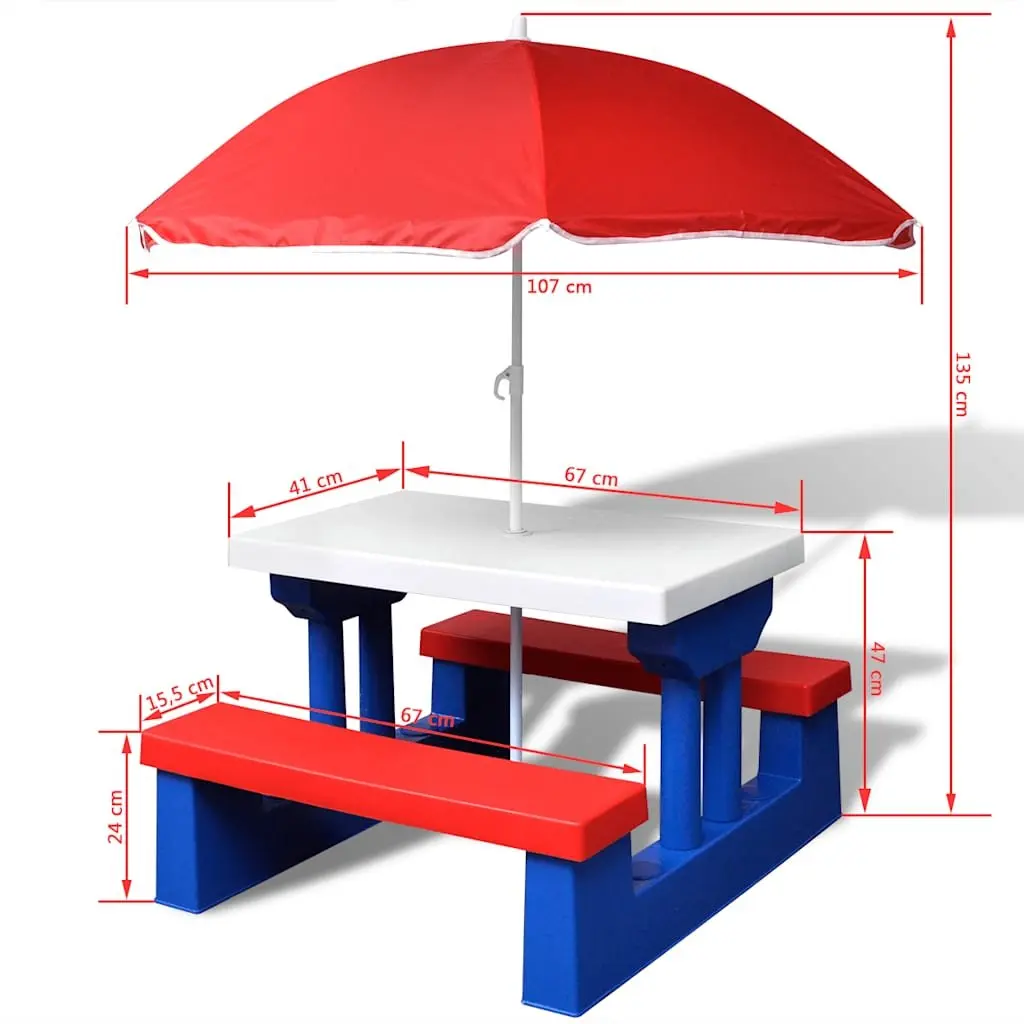 Kids Outdoor Picnic Table Set with Benches and Parasol Multicolour Garden Furniture
