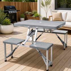 Integrated Camping Table Set with Stools - Grey