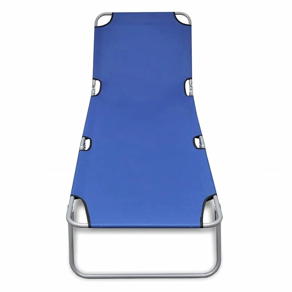 Blue Folding Sun Lounger with Adjustable Backrest