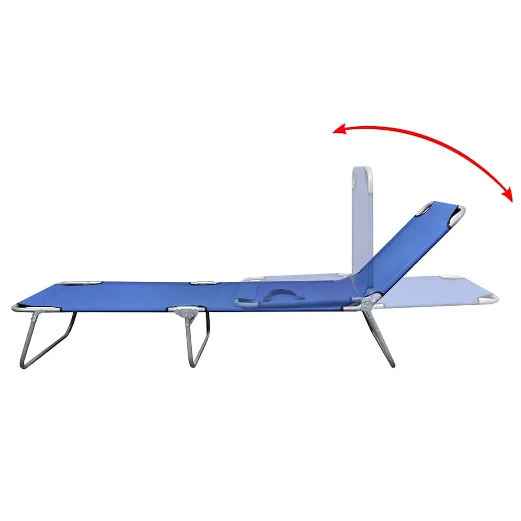 Blue Folding Sun Lounger with Adjustable Backrest