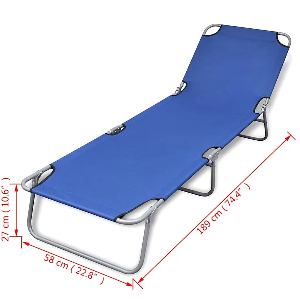 Blue Folding Sun Lounger with Adjustable Backrest