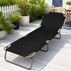 Folding Black Sun Lounger - Adjustable Backrest Included