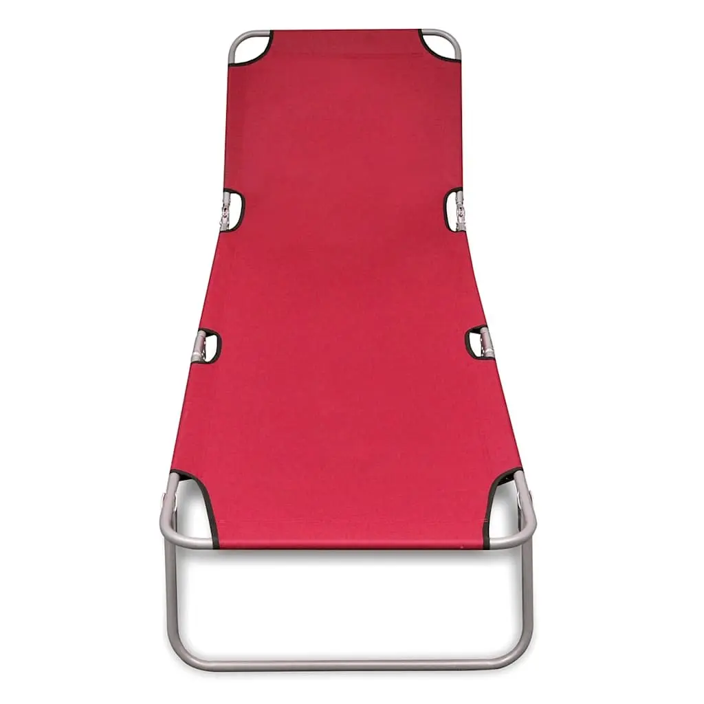 Folding Sun Lounger Outdoor Seating Adjustable Backrest Red