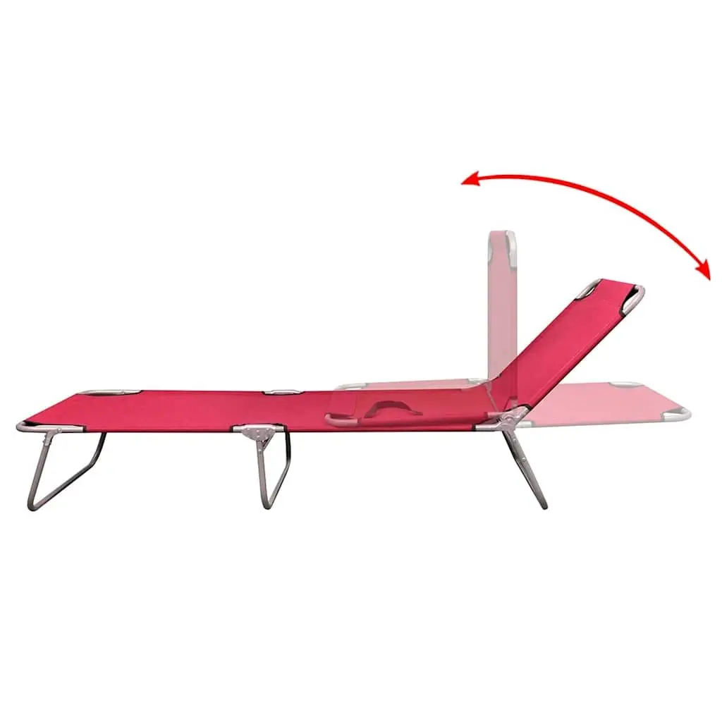 Folding Sun Lounger Outdoor Seating Adjustable Backrest Red