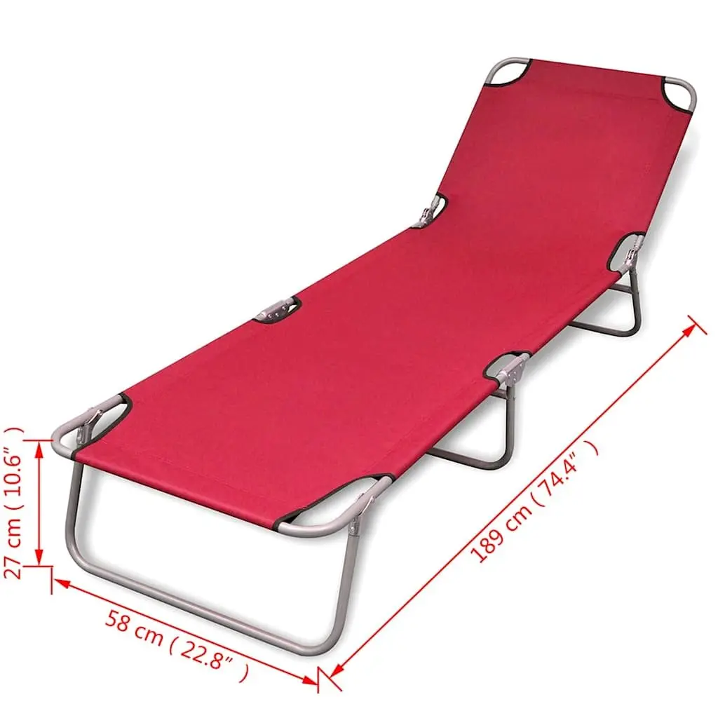 Folding Sun Lounger Outdoor Seating Adjustable Backrest Red