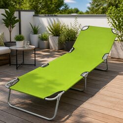 Outdoor Sun Lounger: Green Foldable Chair with Adjustable Backrest