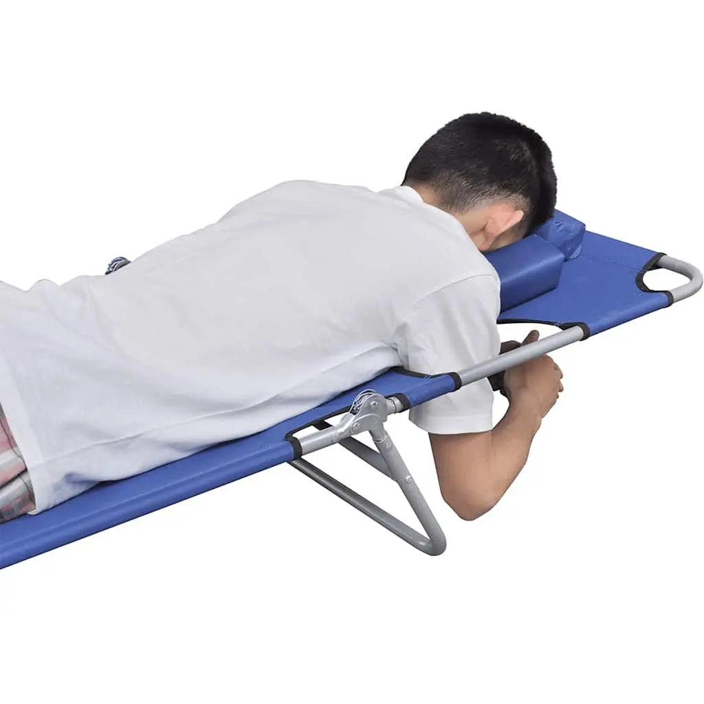 Folding Sun Lounger Outdoor Lounge Chair with Head Cushion Adjustable Backrest