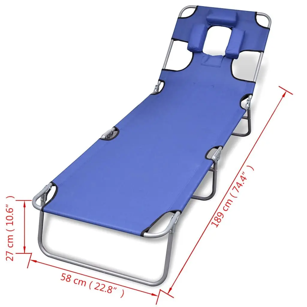 Folding Sun Lounger Outdoor Lounge Chair with Head Cushion Adjustable Backrest