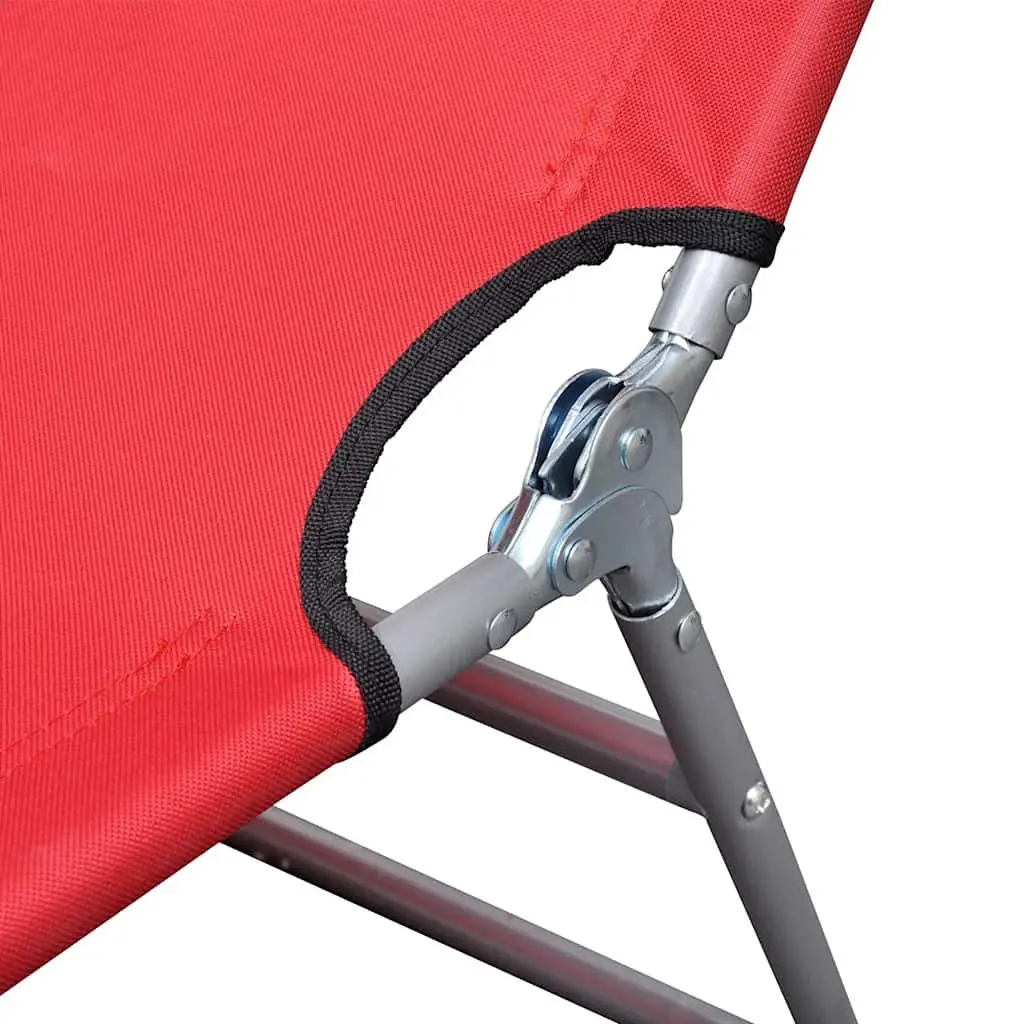Folding Sun Lounger Red Outdoor Garden Reclining Beach Chair with Head Cushion
