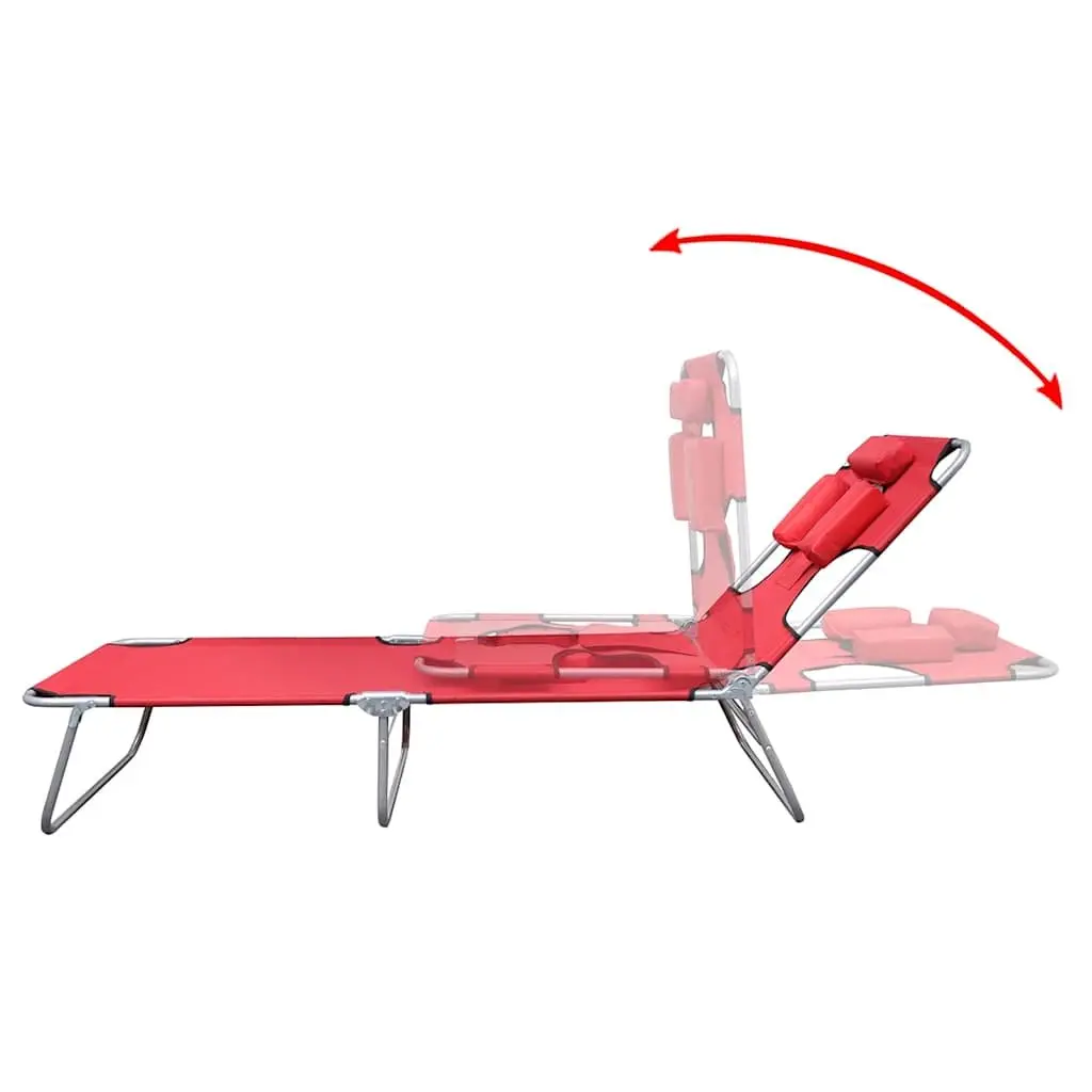 Folding Sun Lounger Red Outdoor Garden Reclining Beach Chair with Head Cushion