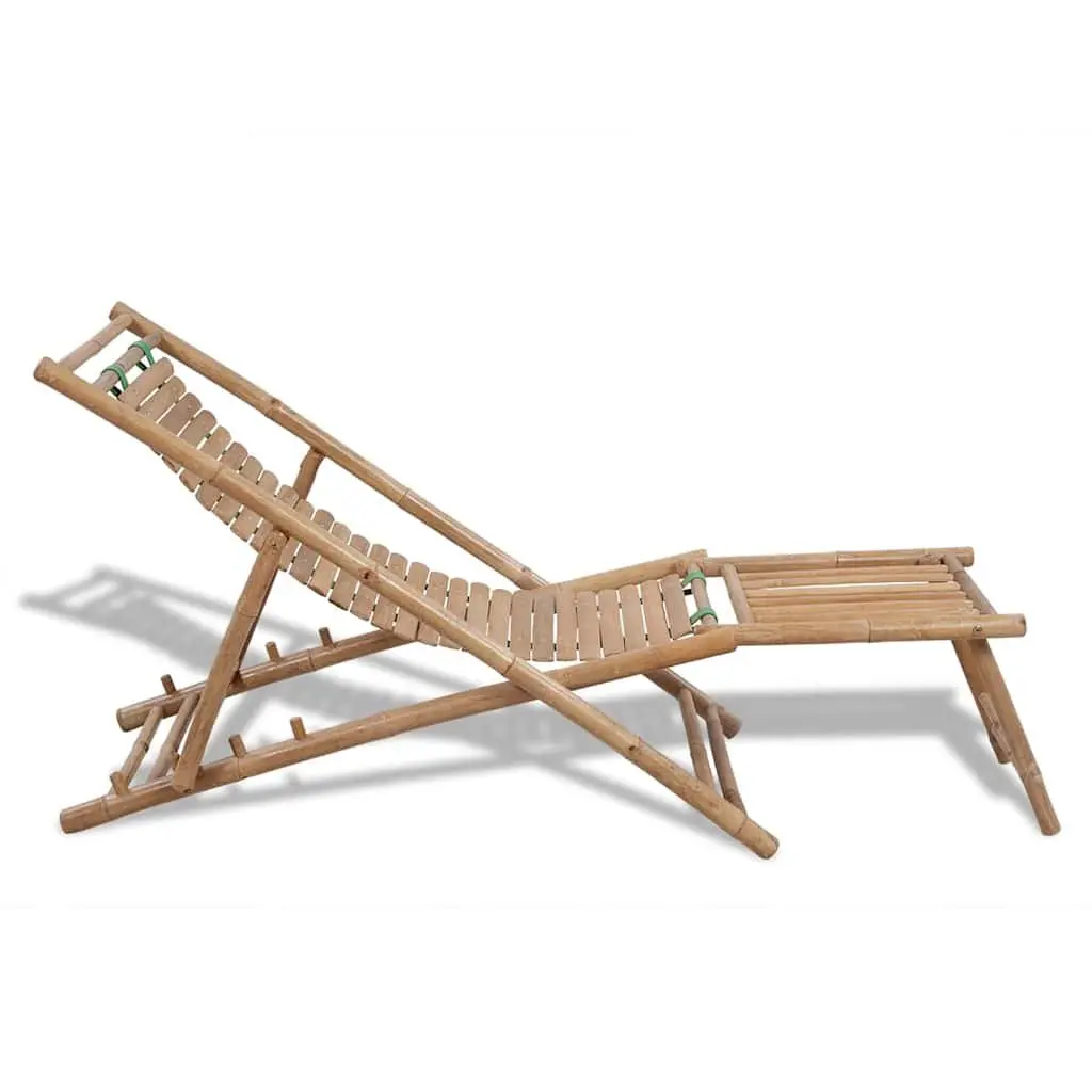 Bamboo Deck Chair for Patio Garden Relaxation with Footrest