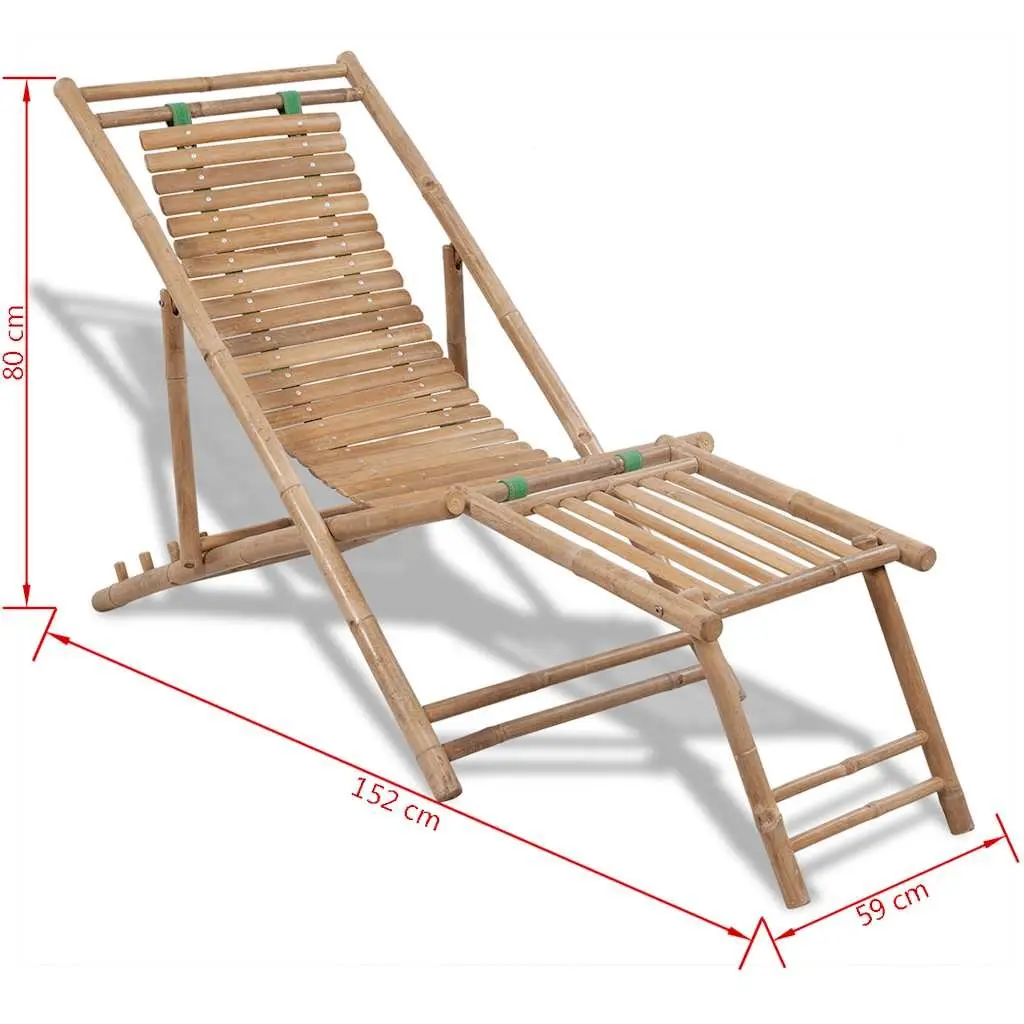 Bamboo Deck Chair for Patio Garden Relaxation with Footrest
