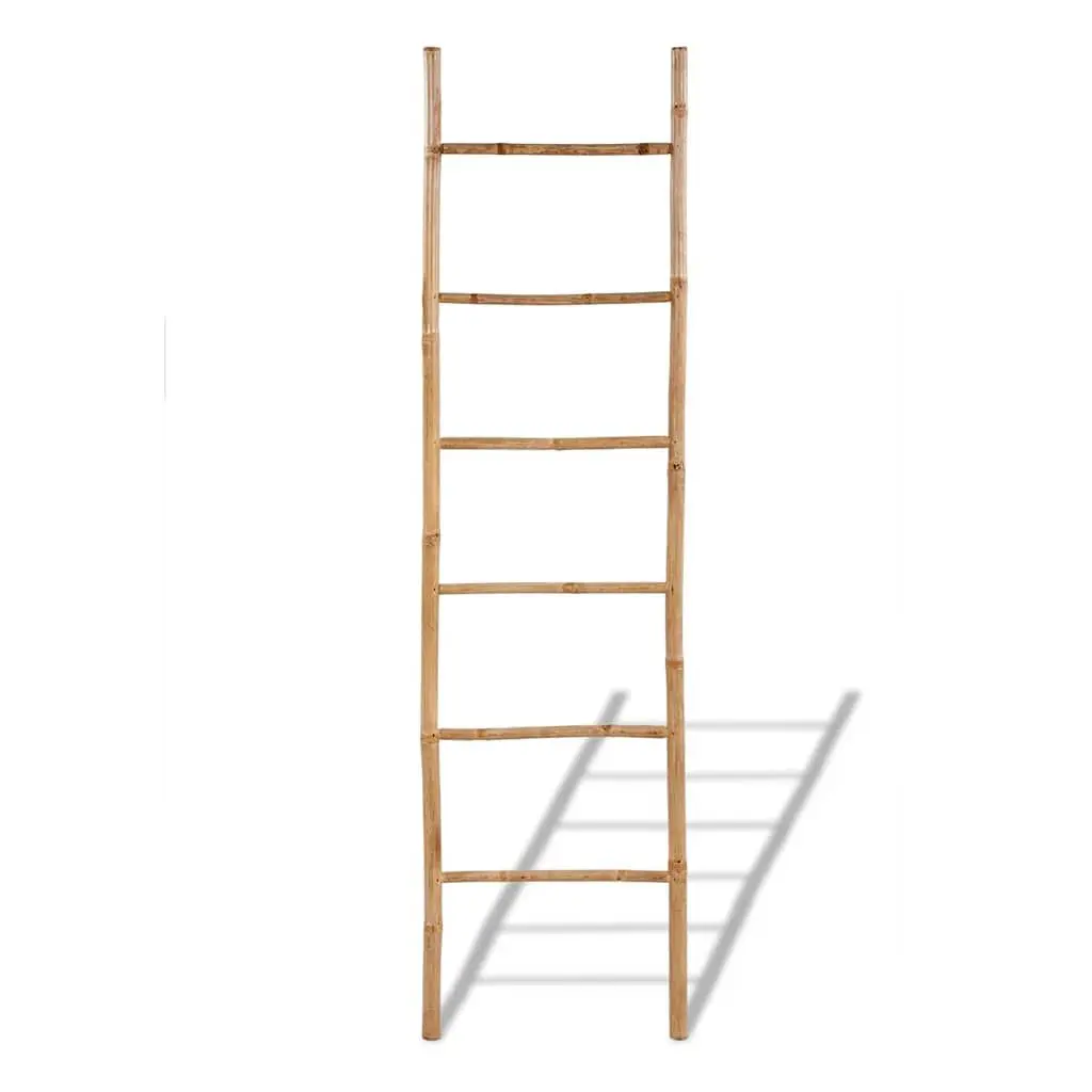 Bamboo Towel Ladder 6 Rungs Free Standing Bathroom Storage Rack Home Decor