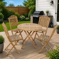 5-Piece Folding Dining Set: Brown Bamboo Outdoor Furniture